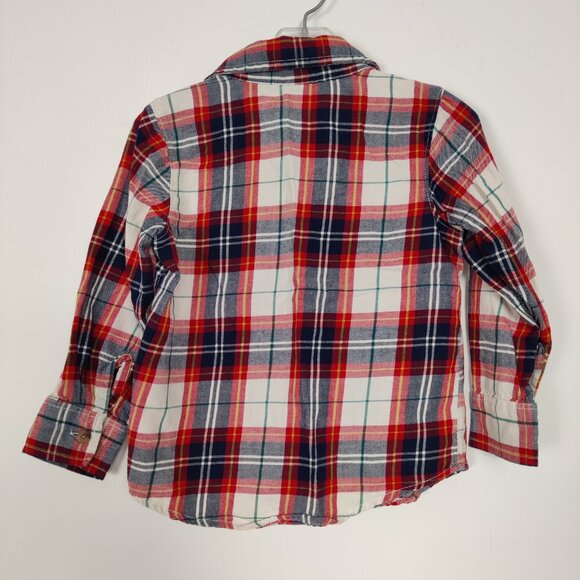 Old Navy Boys Shirt Size 3T Plaid Red Navy White Cotton Button Down Casual Comfy - Picture 2 of 4
